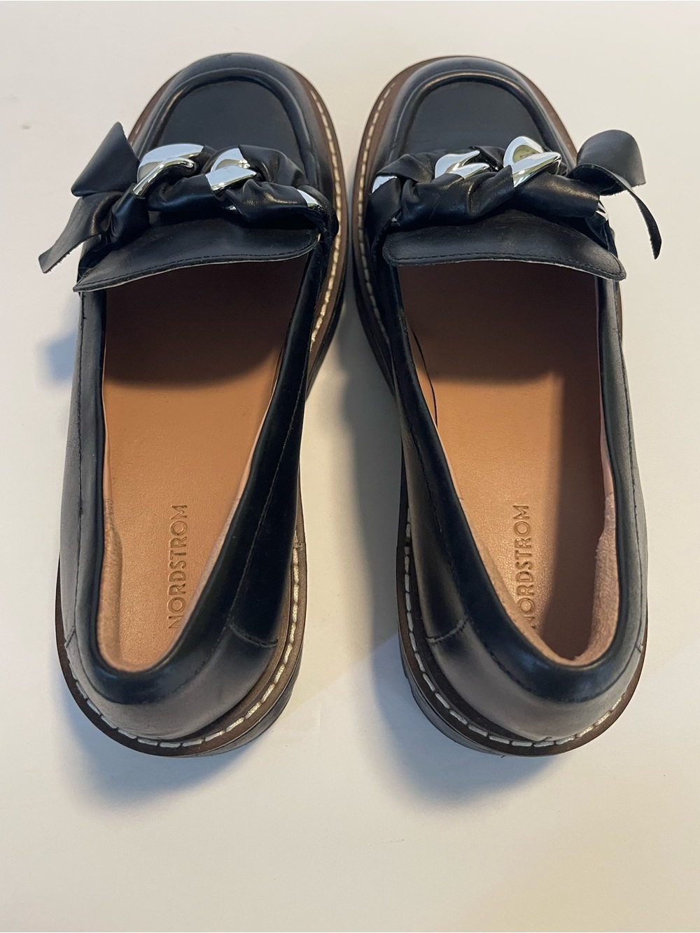 Nordstrom Loafers Chunky Platform Leather Size 7 Silver Chain Hardware - Picture 9 of 16